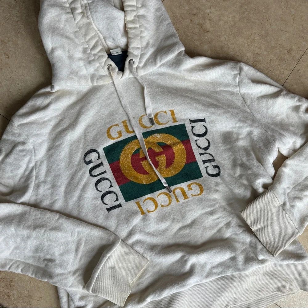 GUCCI Cream Pullover Drawtsring Hoodie